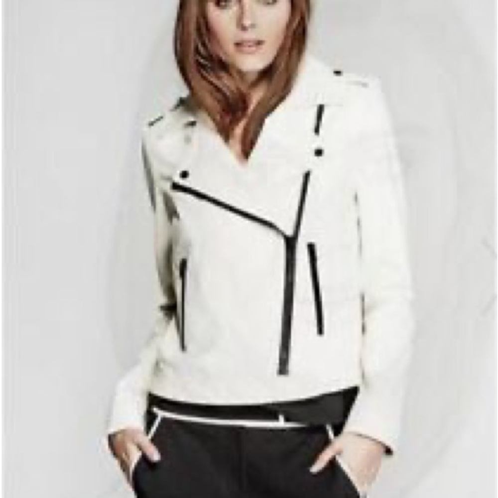 Off white and black Marciano guess lamb leather moto jacket size small
